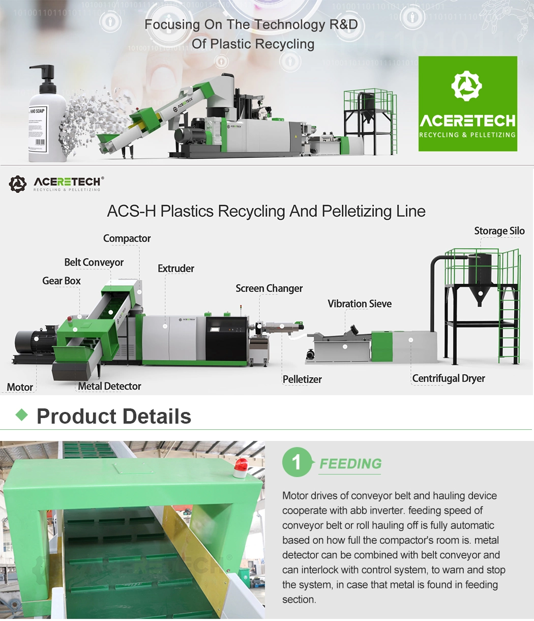 Aceretech HDPE Chips Regrind PP/PE Bags Waste Plastic Granule Machine with Wear Resistant Accessories